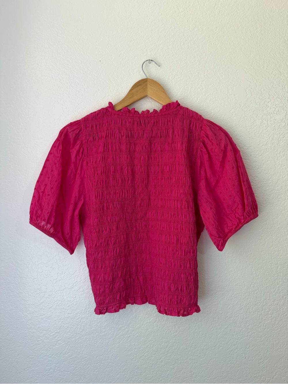 J. Crew Hot Pink Smocked Puff-Sleeve Blouse - Picture 6 of 6